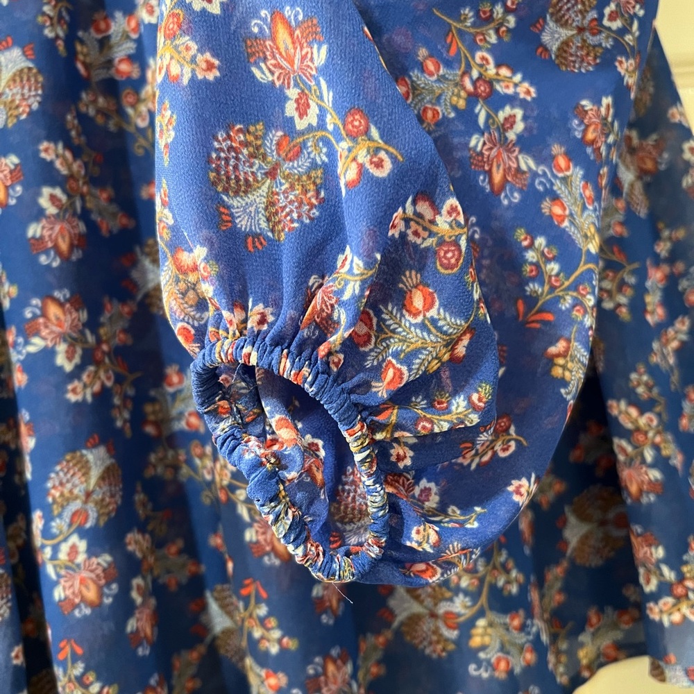 Forever 21 M Grannycore Sheer Flowy Floral Collared Tie Front Long Sleeve Top - Picture 6 of 7